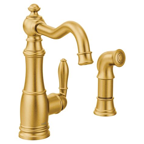 Moen Weymouth Brushed Gold 1-Handle Deck Mount High-Arc Kitchen Faucet at Lowes.com