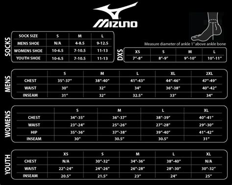 Mizuno Sizing Chart