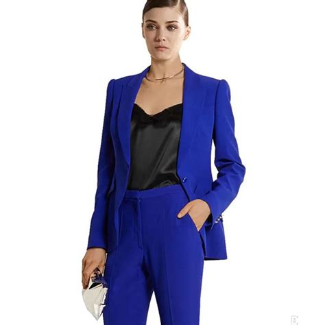 fashion Pants suit Womens Business Suits Blazer Royal Blue Female Office Uniform Formal Work ...