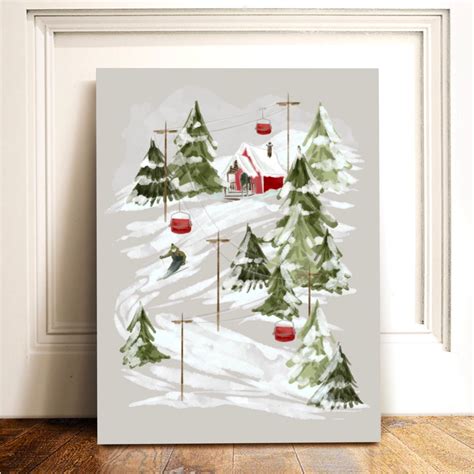 Ski Slope Christmas Art Print, Snowy Christmas Art Print, Holiday ...