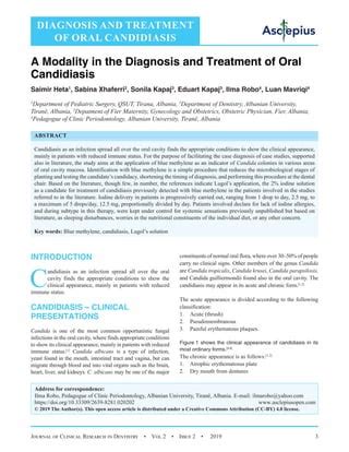 A Modality in the Diagnosis and Treatment of Oral Candidiasis | PDF