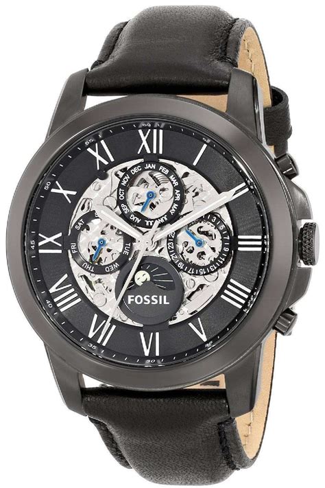 Fossil Grant Automatic Black Skeleton Dial Black Leather ME3028 Men's Watch - CityWatches.co.uk