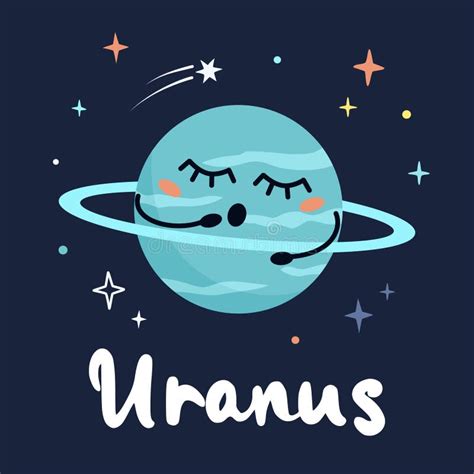 Cute Cartoon Planet Character Uranus with Funny Face. Poster Solar System for Children Stock ...