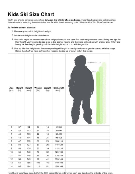 Kids Ski Size Chart Download Printable PDF | Templateroller