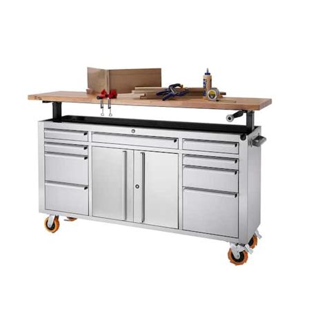 TRINITY PRO 72 in. W x 19 in. D 9-Drawer Stainless Steel Workbench with ...