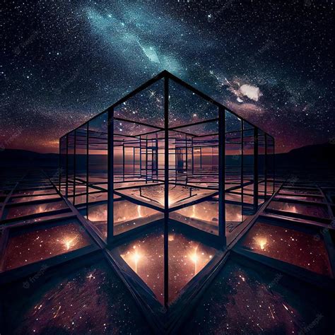 Premium Photo | A digital art of a glass cube with the stars in the background.