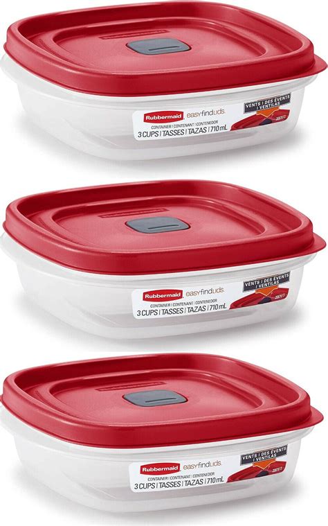 Rubbermaid Easy Find Lids 3-Cup Food Storage Containers with Red Vented ...