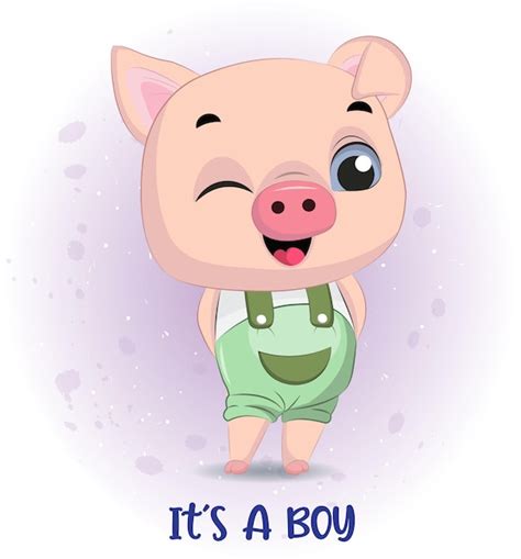 Premium Vector | Cute baby Pig it's a boy vector