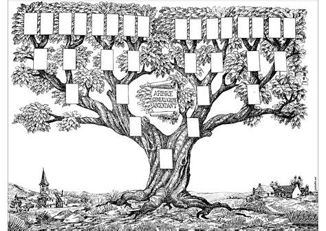Old illustration representing a family tree - Vintage Adult Coloring Pages
