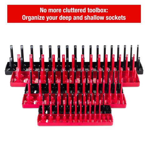 6PCS Socket Organizer Tray Set, Red SAE & Black Metric Socket Storage ...