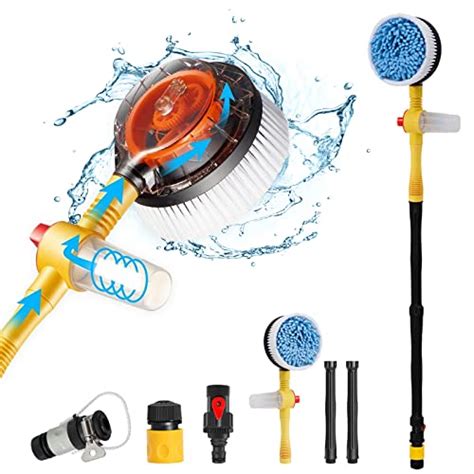 Fochutech Rotating Car Wash Brush with Soap Dispenser & Hose Attachment, Soft Bristle Car Spin ...