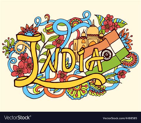 India art abstract hand lettering and doodles Vector Image