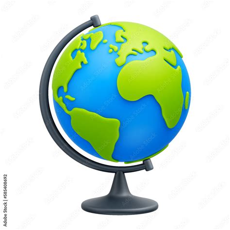 Cartoon world globe with stand 3d vector icon on white background. Globe of planet Earth for ...