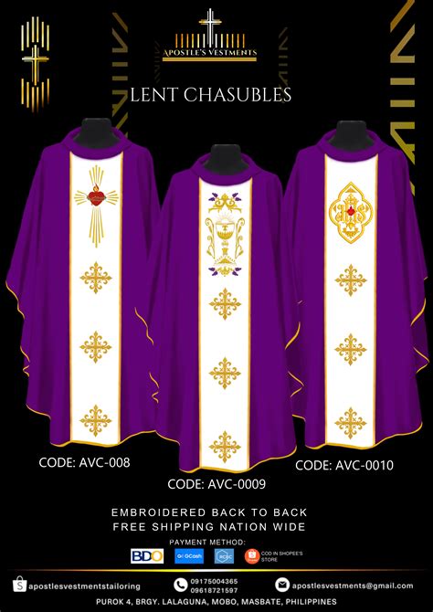 Lent Chasuble (AVC-0008, 0009, 0010) Embroidered Back to Back - Apostle ...