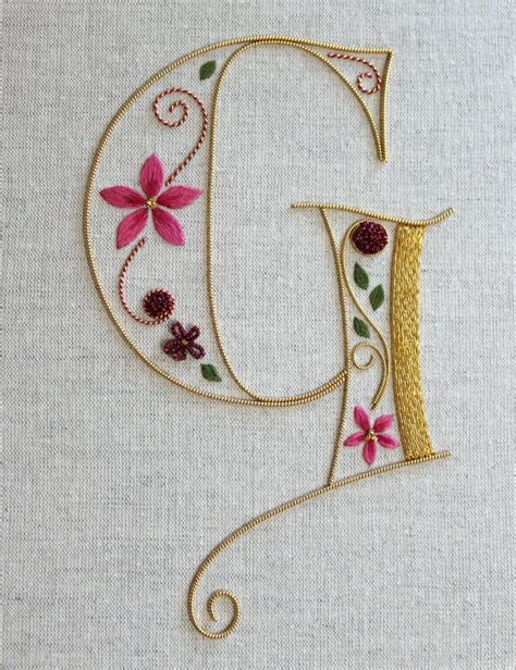 monogram hand embroidery G - Google Search | Embroidery monogram, Gold work embroidery, Hand ...