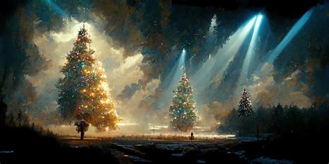 Premium Photo | Christmas tree landscape. digital illustration ...