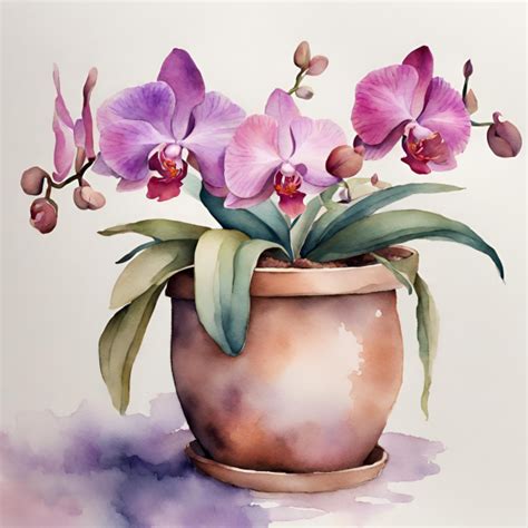 Watercolor Orchid Flowers In Pot Free Stock Photo - Public Domain Pictures