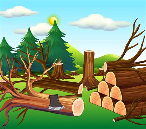 Deforestation scene with chopped woods 446795 Vector Art at Vecteezy