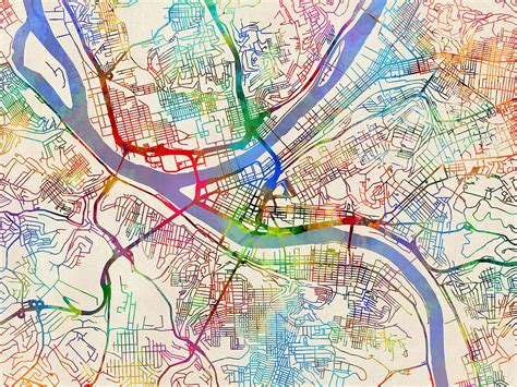 Pittsburgh Pennsylvania Street Map Digital Art by Michael Tompsett