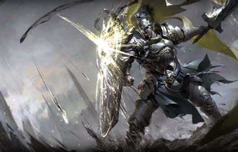 Wallpaper sword, fantasy, soldier, armor, weapon, Warrior, battle, digital art, artwork, shield ...