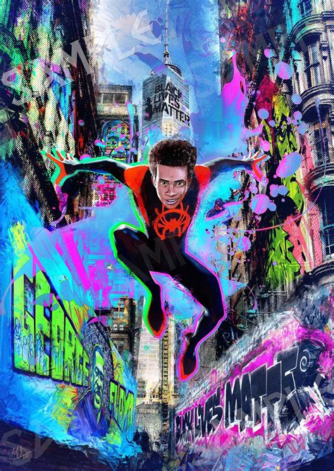 Spiderman Black lives matter art Miles Morales poster prints large and small sizes | Black lives ...