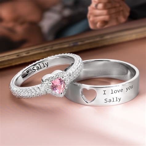 Personalized Heart Birthstone Couple Ring - GetNameNecklace