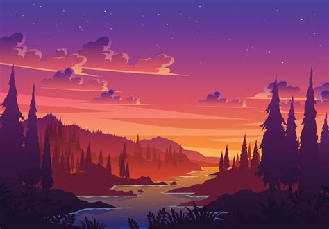 Sunset Valley Landscape Illustration 2261357 Vector Art at Vecteezy