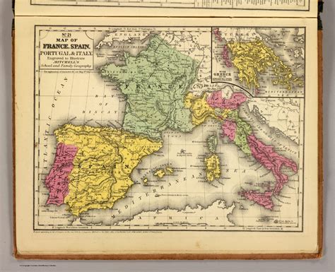 Map of France, Spain, Portugal & Italy. Engraved to illustrate Mitchell's school and family ...