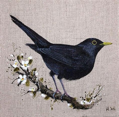 Helen Welsh - Blackbird on Linen | Black bird, Blackbird art, Figure painting