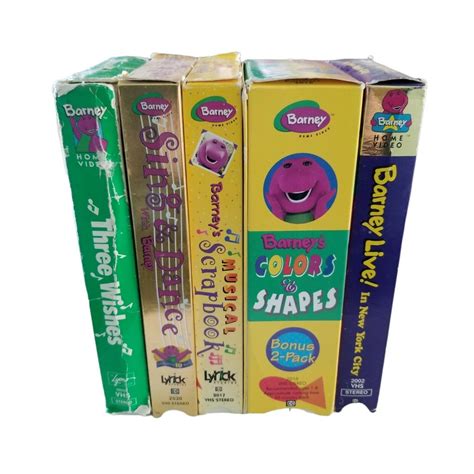 Barney VHS Lot of 5 Three Wishes, Live in New York City, Sing & Dance, DINOSAUR, barney the ...