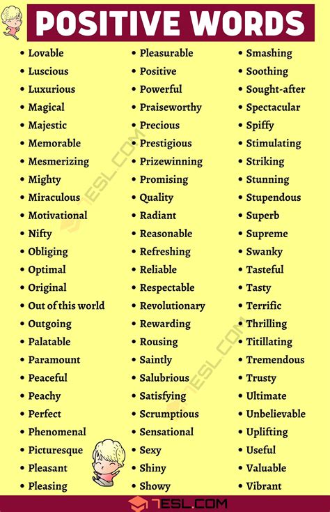 Positive Words • 7ESL | Positive words, Good vocabulary words, English vocabulary words