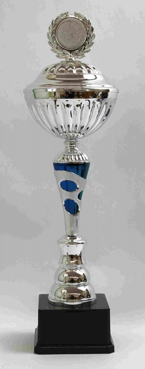 Pokal silber/blau mit Lorbeerkranz 58 cm