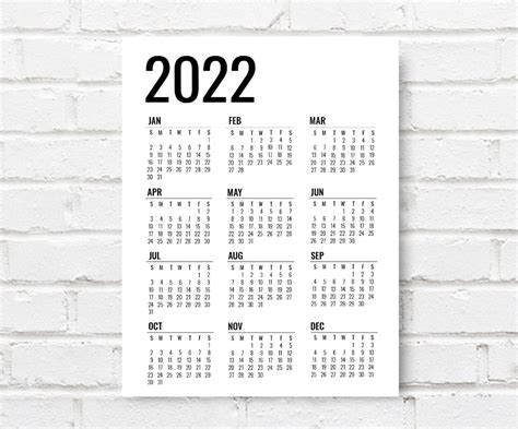 Printable 2022 Yearly Wall Calendar Large 2022 Calendar | Etsy