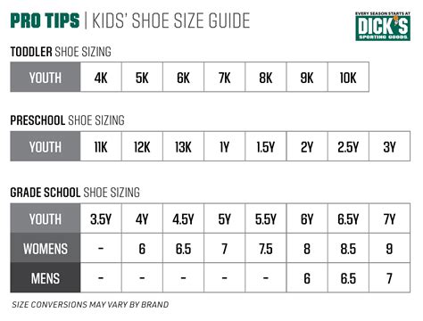 Youth Shoe Size Chart