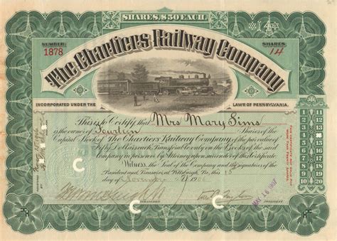 Chartiers Railway Company 1906 (Pennsylvania) | Stock certificates ...