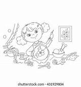 Coloring Page Outline Cartoon Girl Thread เวกเตอร์สต็อก ปลอดค่า  sketch template