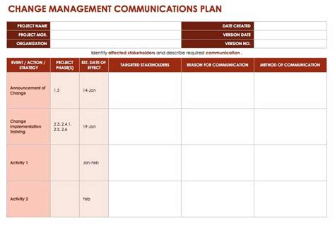 Change Management Excel Template