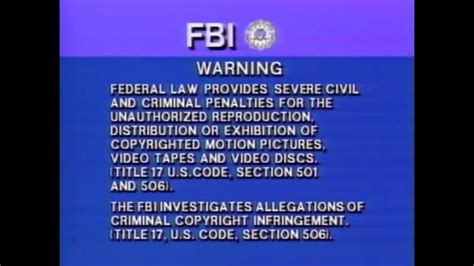 FBI Warning screen (Columbia Tristar) (1982 - 2004) - YouTube