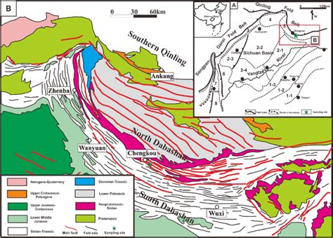 Simplified geological maps and location of the Sichuan Basin (a) and ...