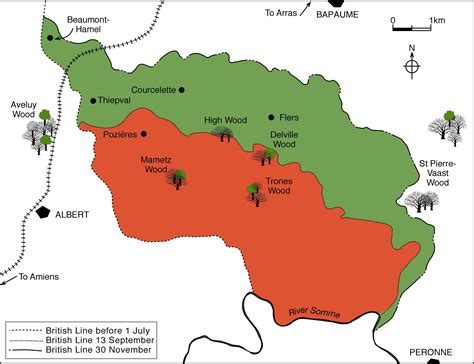 Map of the Somme battlefield and British gains (July-Nov 1916) | História