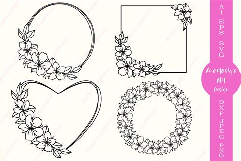 Flower circle frame svg cut file, Wreath monogram clipart (557983) | Cut Files | Design Bundles