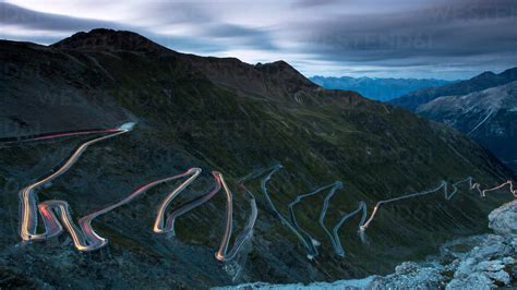 Light trails at night on The Stelvio Pass (Passo dello Stelvio ...