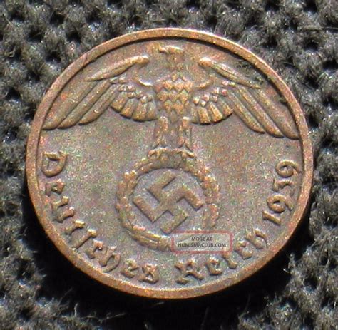 Old Coin Nazi Germany 1 Reichspfennig 1939 D Munich Swastika World War ...