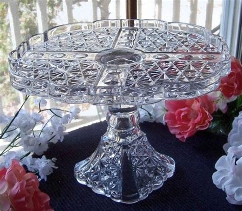 EAPG ANTIQUE GLASS SQUARE PEDESTAL CAKE STAND .DAISY & BUTTON w ...