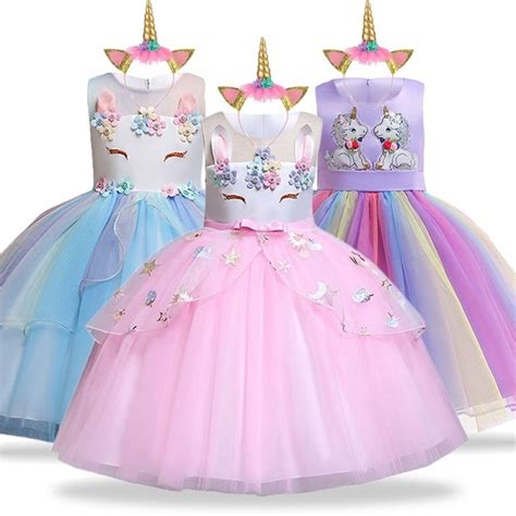 Unicorn Dress Birthday Kids Dresses For Girls Costume Halloween Christmas Dress Children Party ...