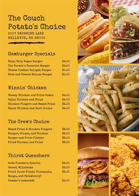 Yellow Fast Food Restaurant Menu - Templates by Canva