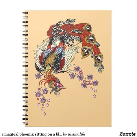 a magical phoenix sitting on a blossom sakura notebook | Zazzle ...