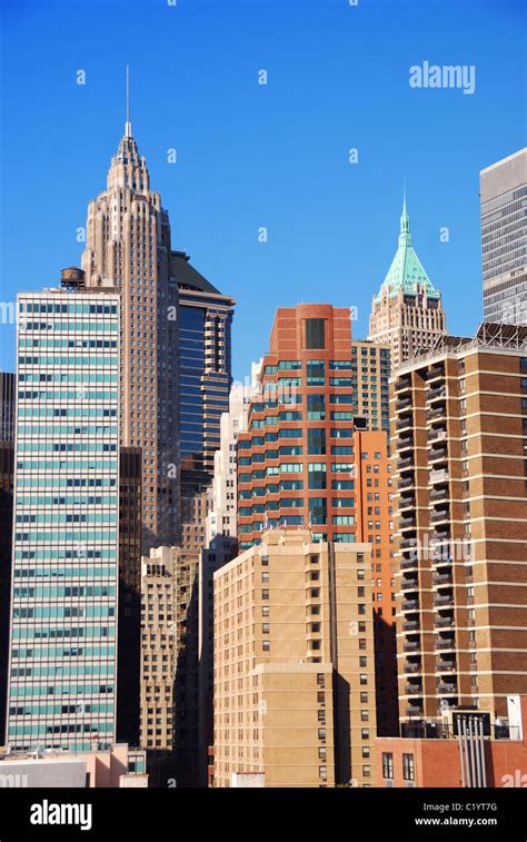 New York City Manhattan skyline with historic office skyscrapers at ...