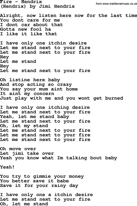 Bruce Springsteen song: Fire - Hendrix, lyrics