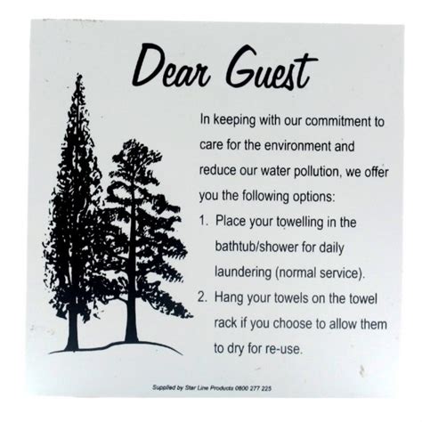 Dear Guest Towel Sign PVC 105x105mm Wall | Other Guest Info Signage ...